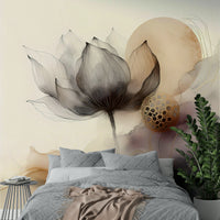 Artistic gray and white mural style for a guest suite with mid-century modern styling.