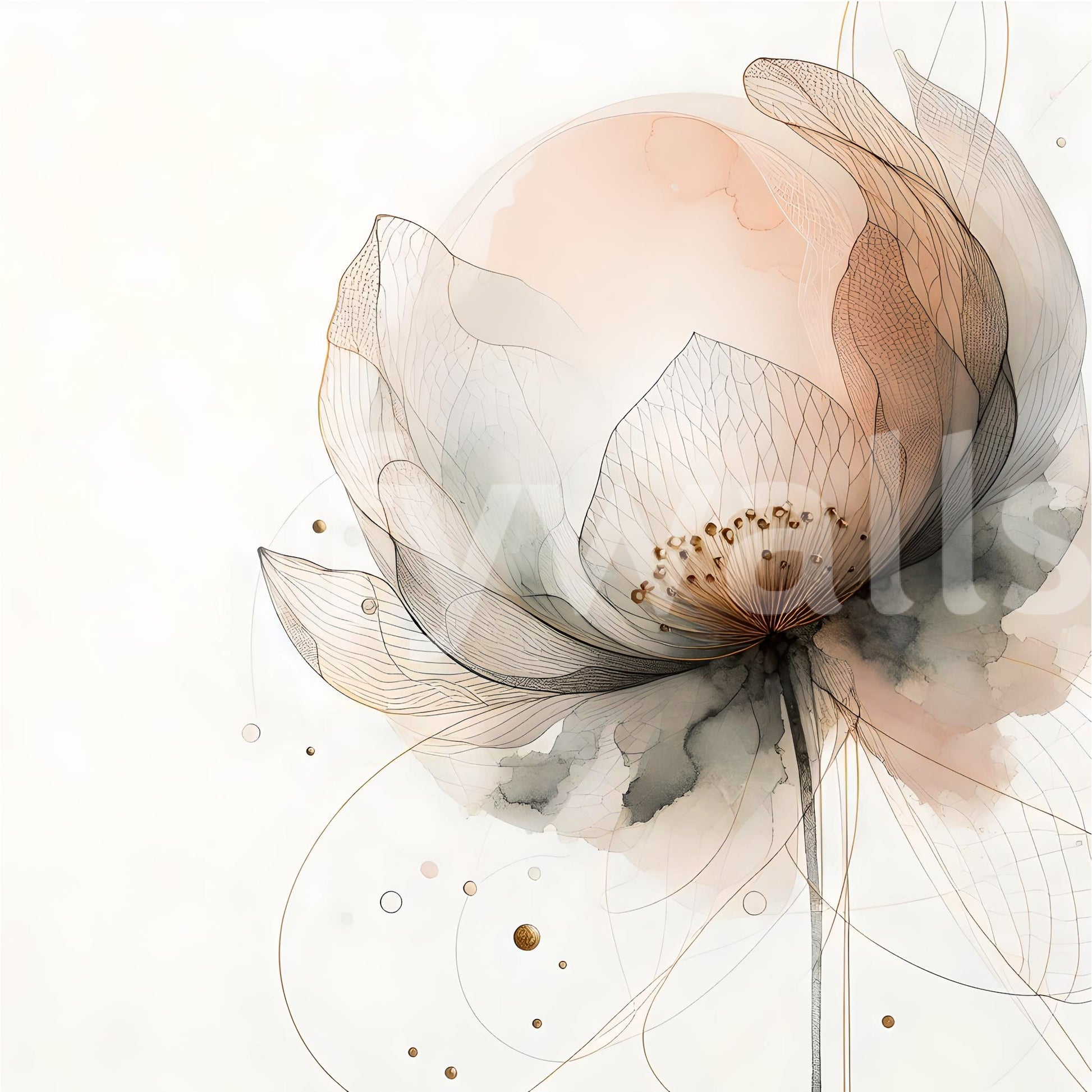 Contemporary ink brush mural for a creative studio with bright interior lighting.