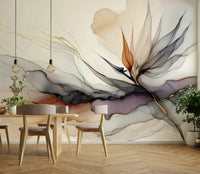 Inky Bird of Paradise Wall Mural behind a neutral linen sofa in a stylish apartment.