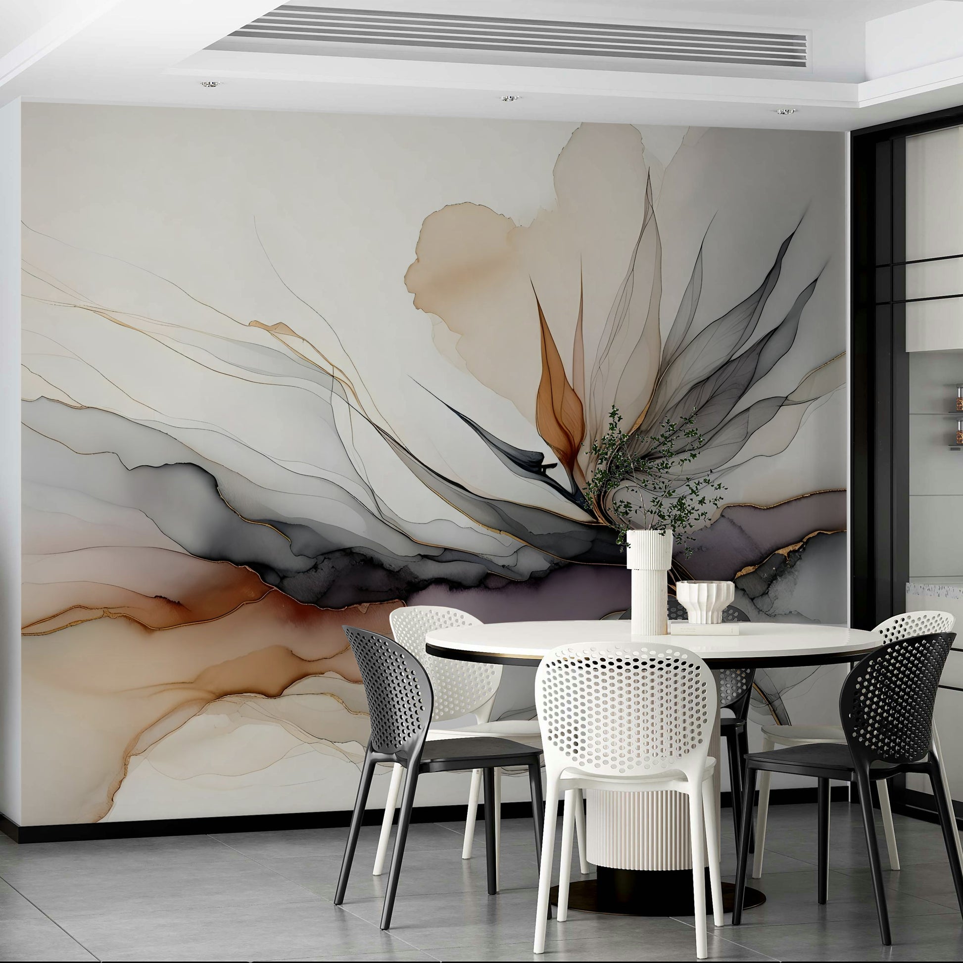 Inky Bird of Paradise Wall Mural creating a focal point in a high-end lounge area.