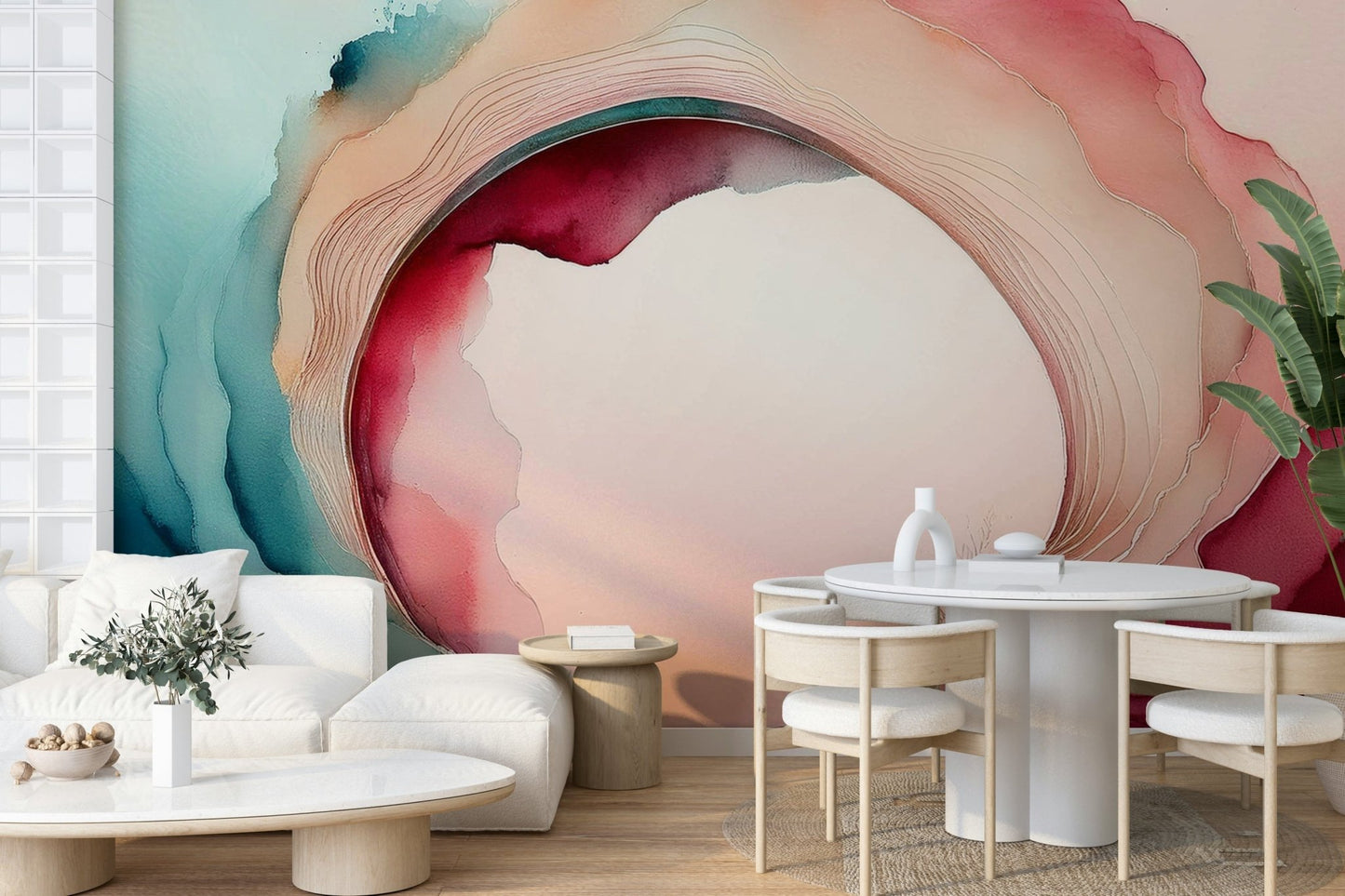 Glowing elements and natural textures in the Into the Dream Cave mural.

