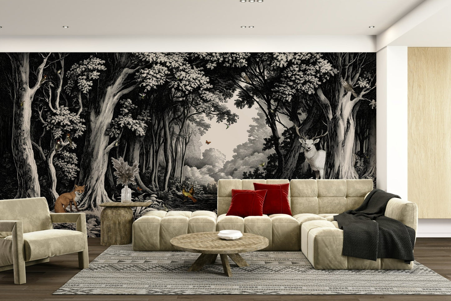 Into the Forest mural with soft off-white background

