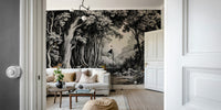 Into the Forest Wall Mural in black and off-white

