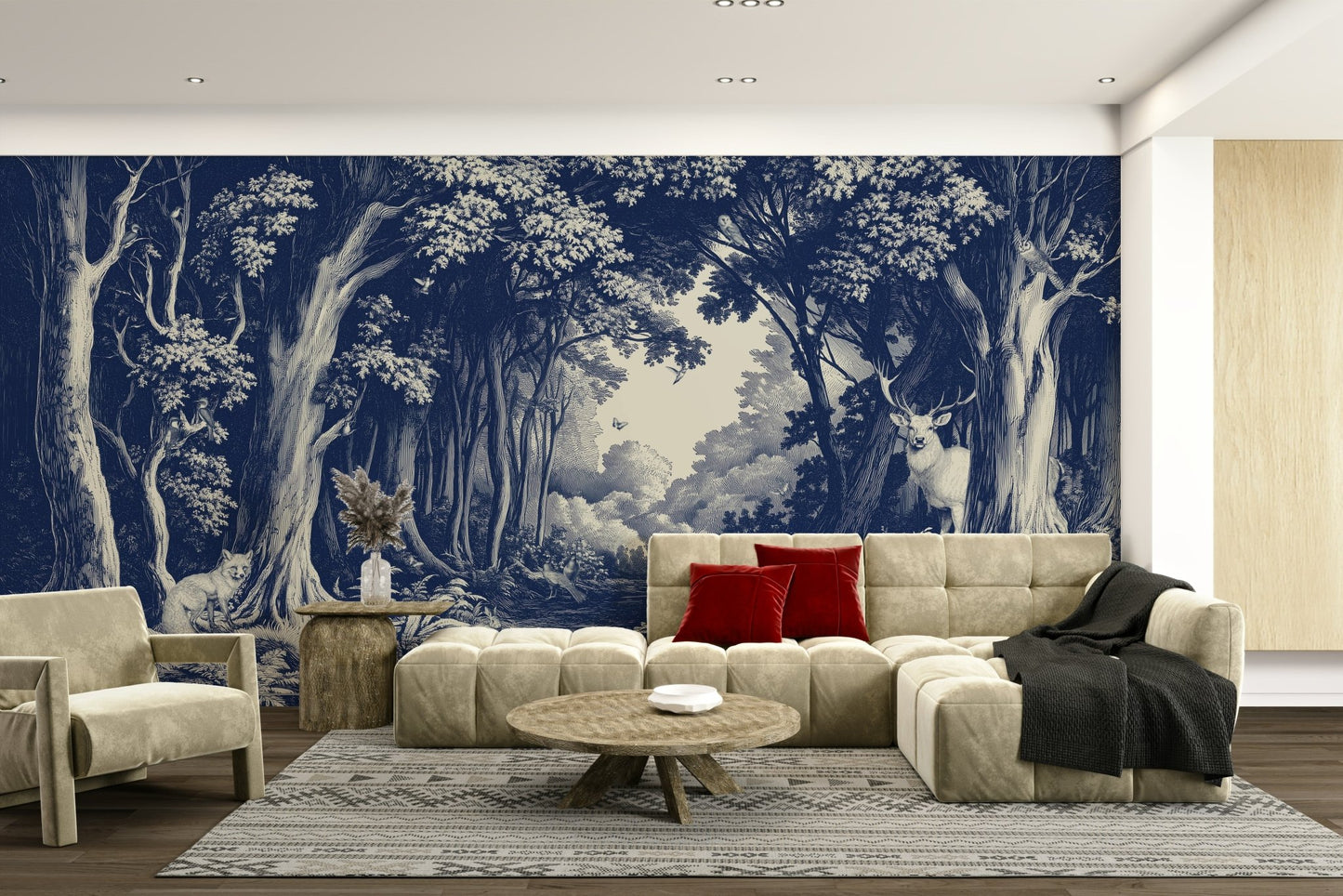 Blue nature mural for peaceful modern interiors


