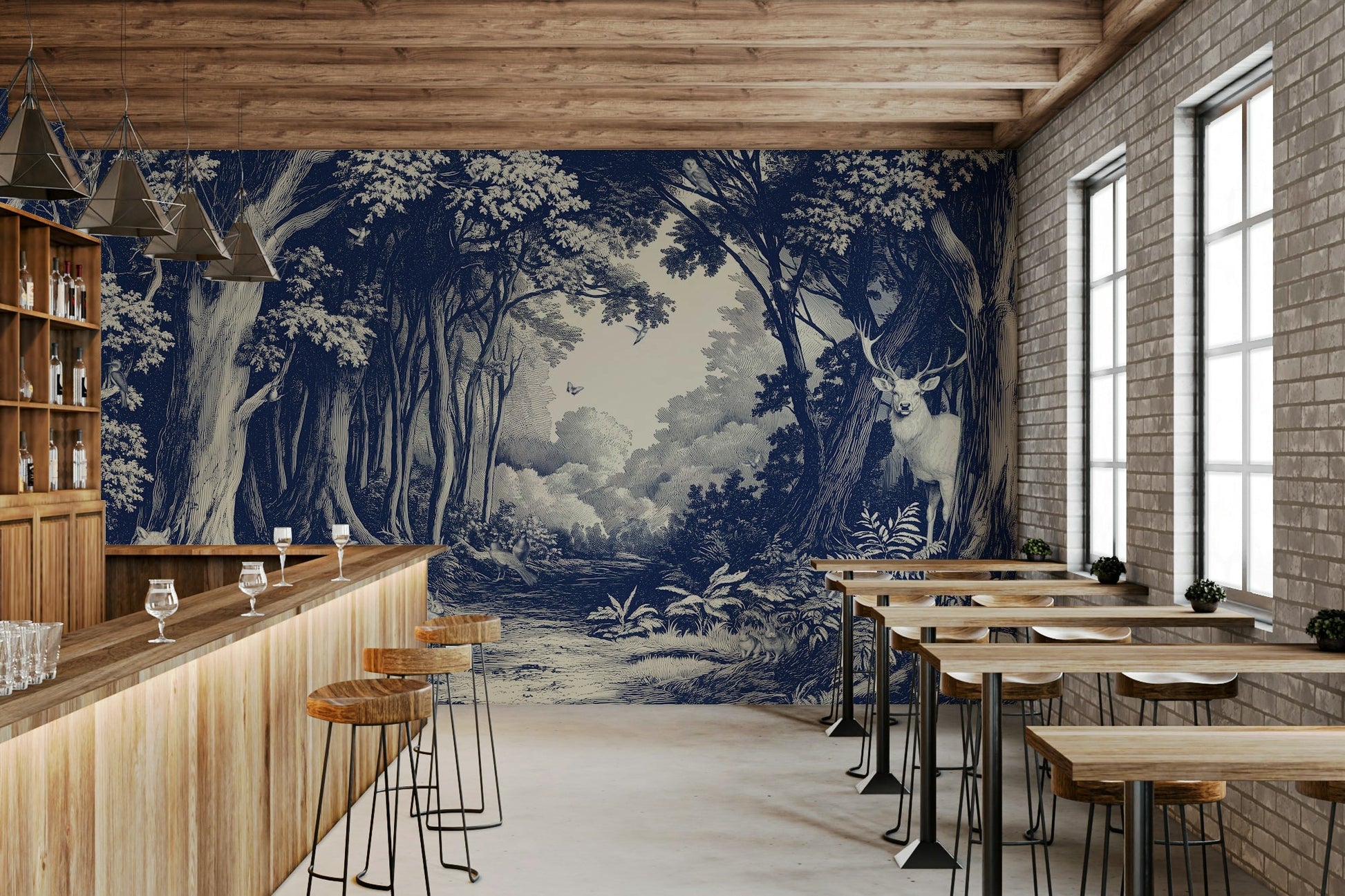 Into the Forest mural in elegant blue gradient

