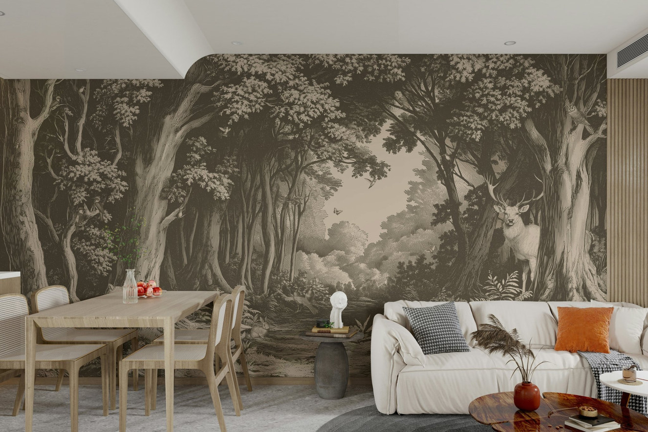 Into the Forest Wall Mural in mushroom brown tones

