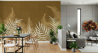 Into The Jungle Golden, detailed fern silhouettes, rich texture.