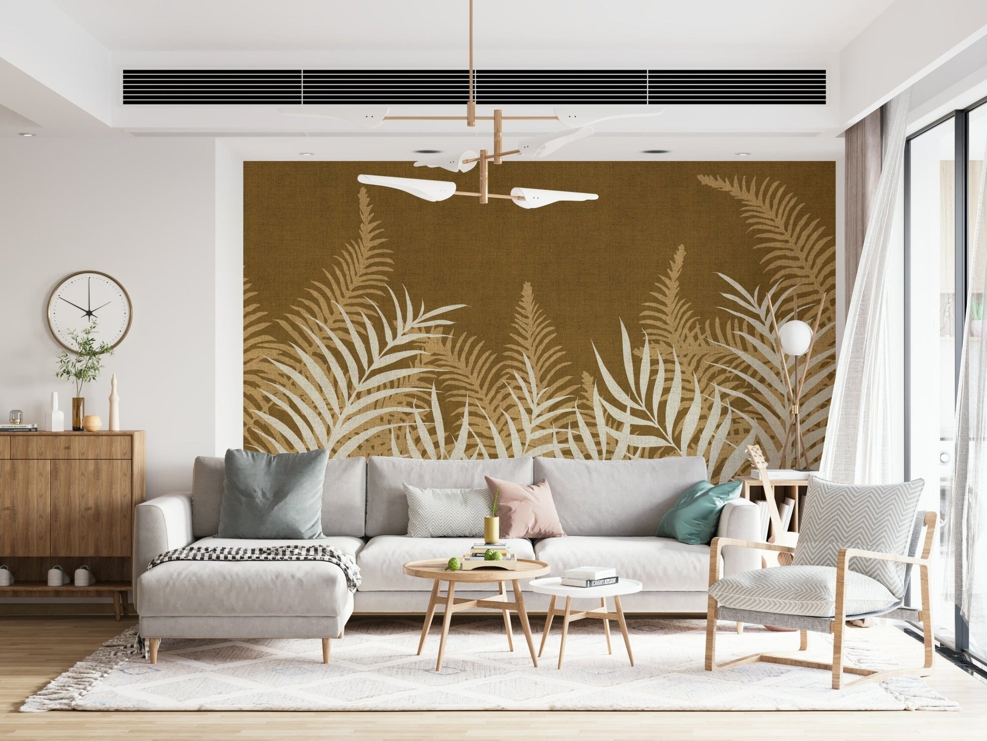 Into The Jungle Golden wall art, subtle leaf variations, golden ambiance.