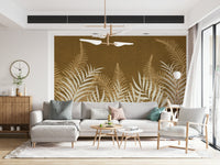 Into The Jungle Golden wall art, subtle leaf variations, golden ambiance.