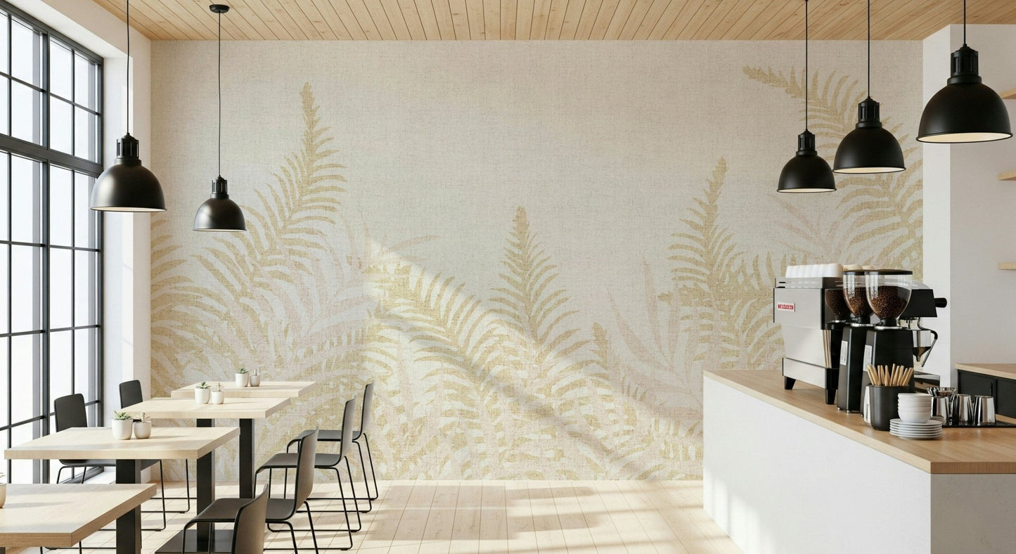 Nature inspired Into The Jungle mural, minimalist bedroom aesthetic.