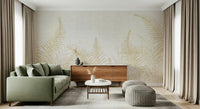 Artistic cream wallpaper featuring repeated delicate jungle motifs.