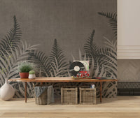 Dark taupe fernery wallpaper, Into The Jungle, striking botanical art.