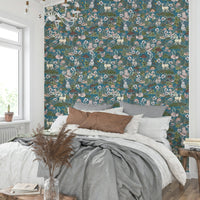 Teal background with forest animals
