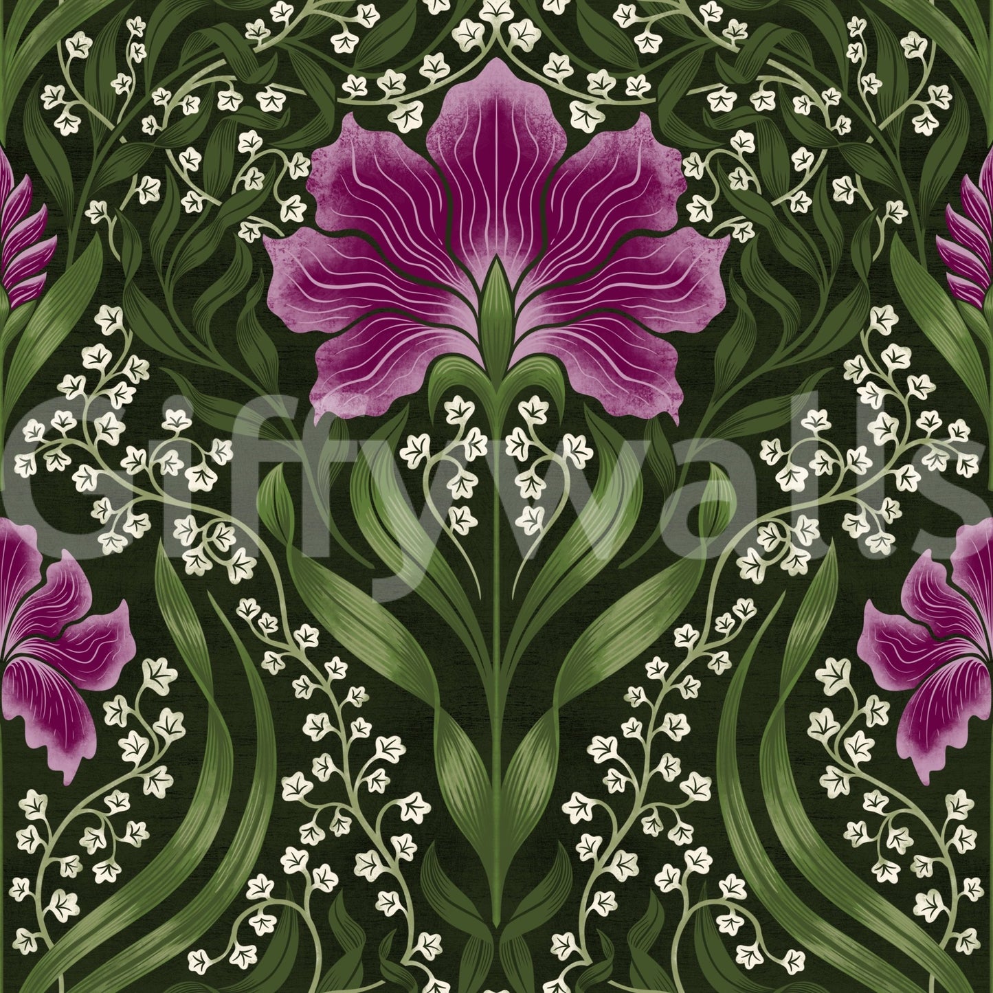 Intricate floral damask - purple Wallpaper⁠
