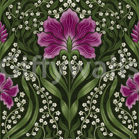 Intricate floral damask - purple Wallpaper⁠