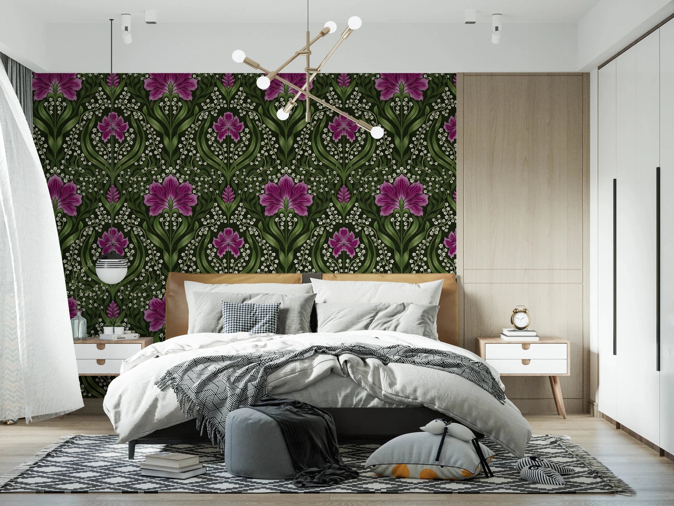 Intricate floral damask - purple Wallpaper⁠