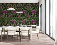 Intricate floral damask - purple Wallpaper⁠
