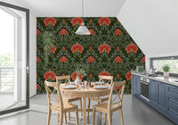 Intricate floral damask - red Wallpaper⁠