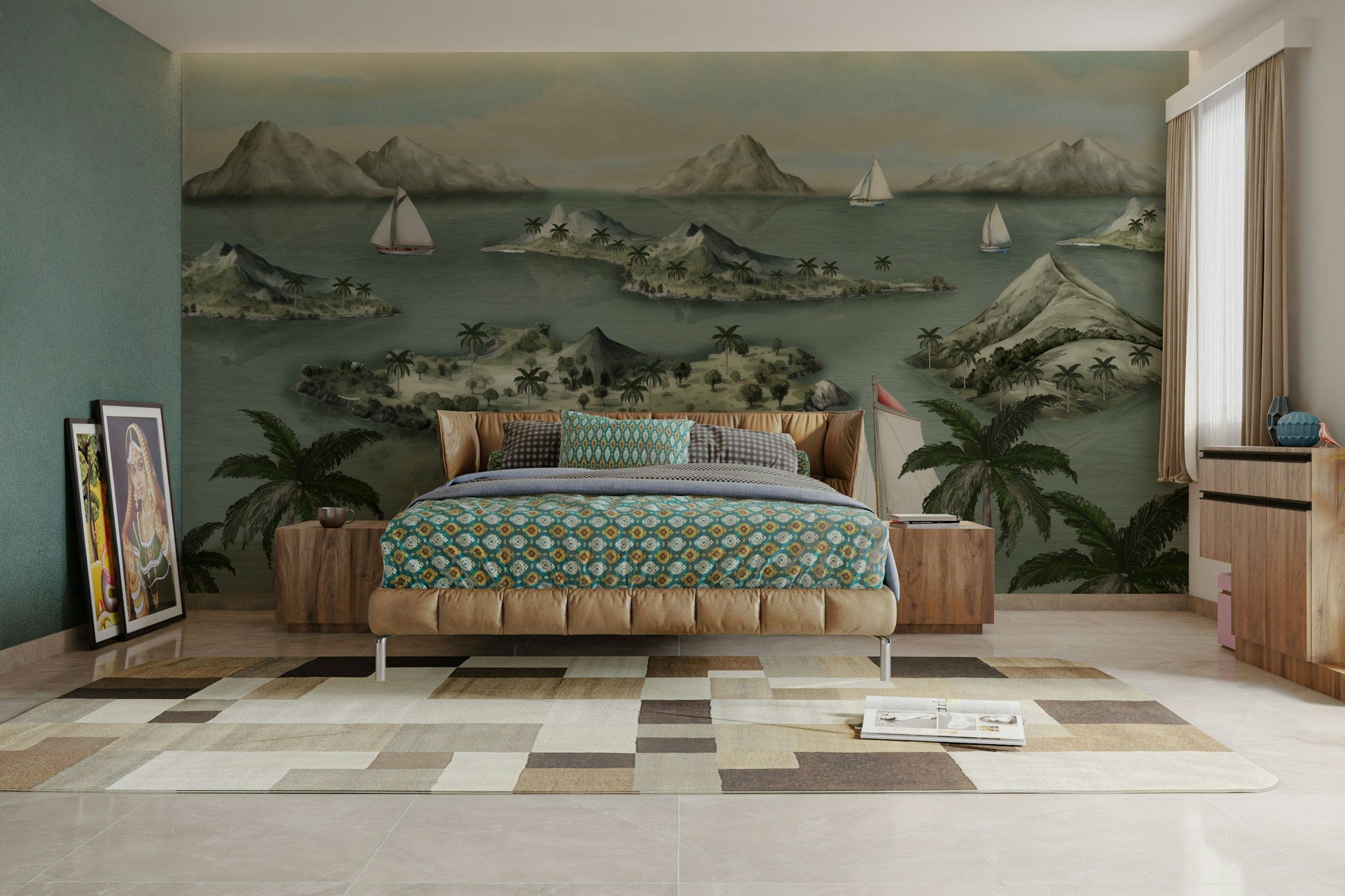 The colors are gentle and cool, with a muted blue and beige palette.

