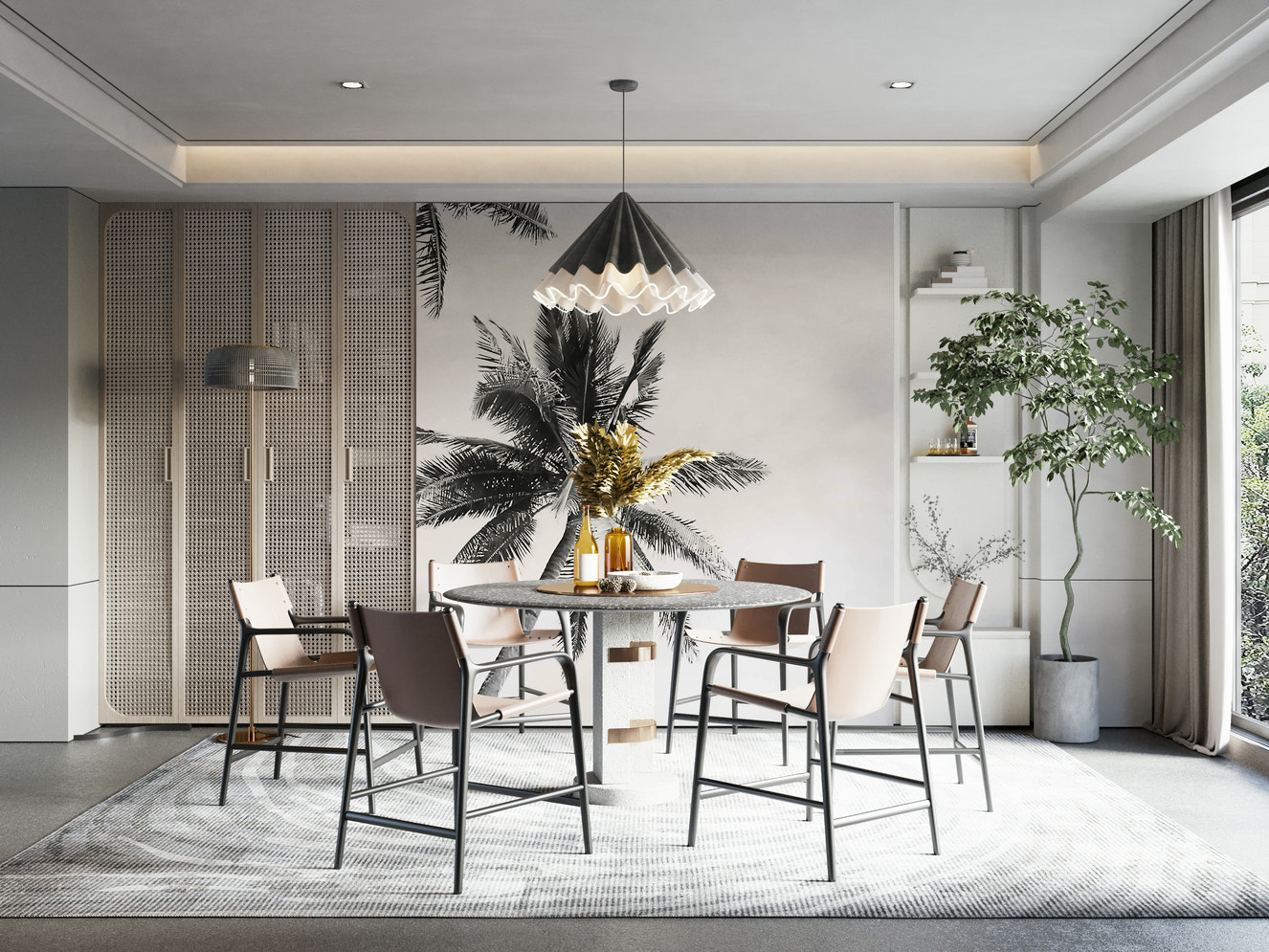 Black and white beach palm mural

