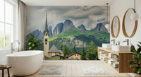 Italian Alps Vista, majestic Sassolungo peaks, cloudy sky print.