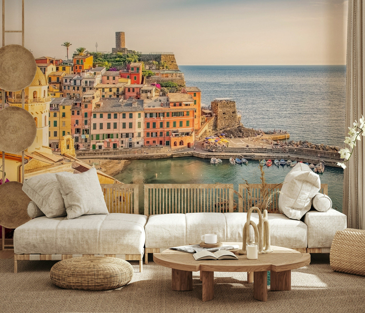 Italian Riviera View wallpaper for walls, vibrant seaside village