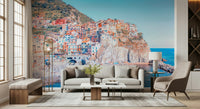 Italian Village wallpaper for walls displaying summer harbor views.