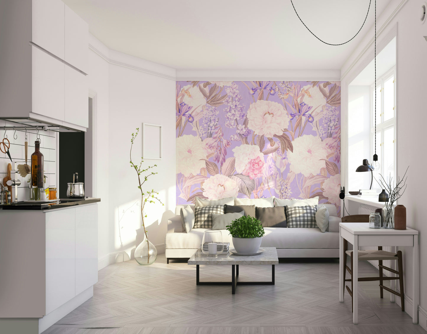 Soft floral mural wallpaper art


