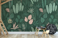 Modern Jade Green Abstract Leaves Wallpaper
