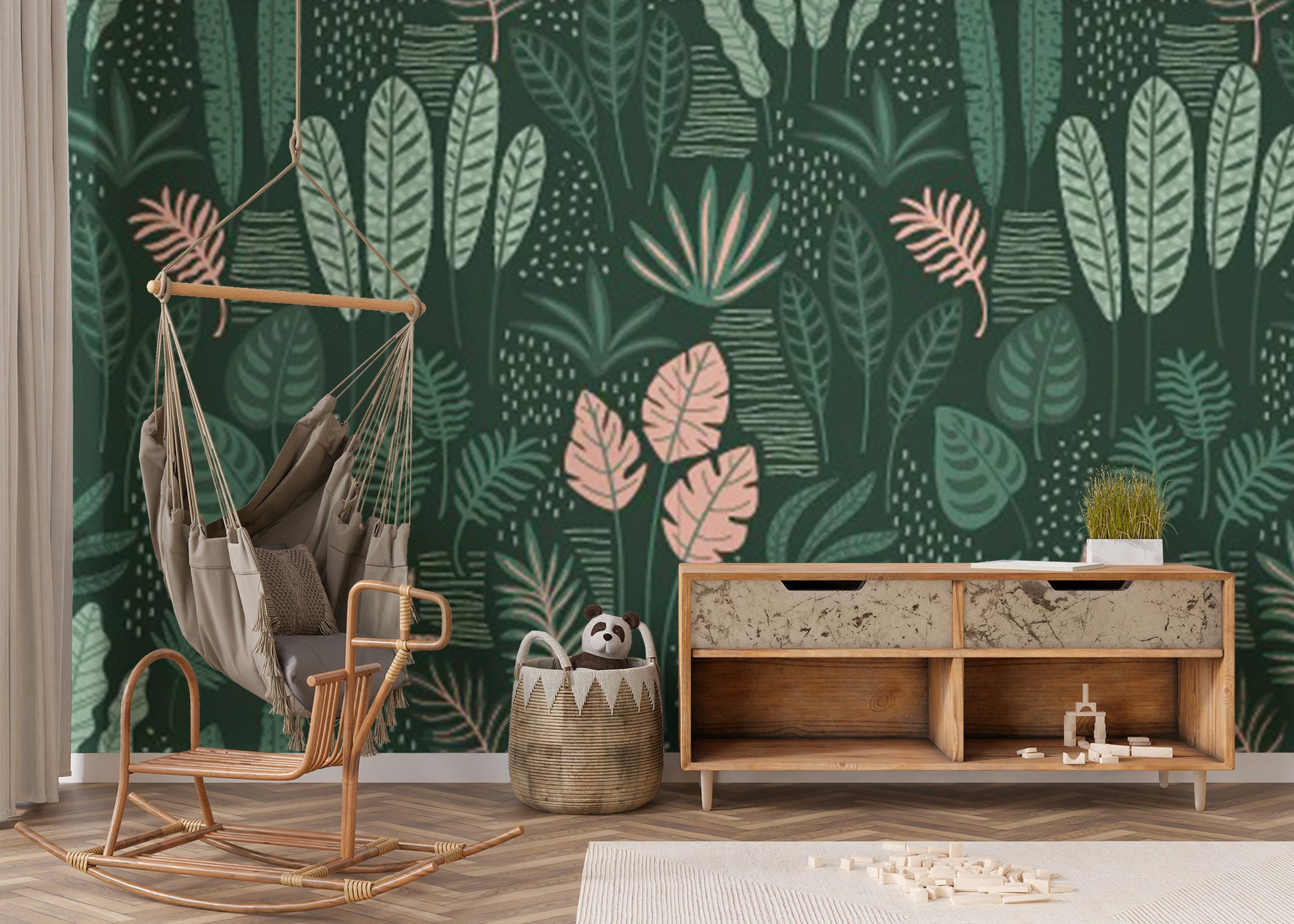 Bold Jade Green Leaves Wall Mural
