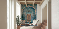 Jaipur Archway wall poster ornate Indian design vibrant blue carved structure.