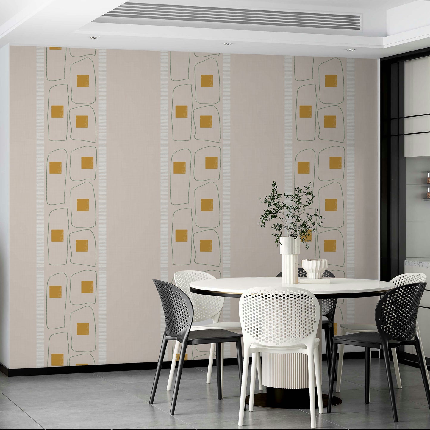 Stylish Japandi wallpaper with delicate frame lines

