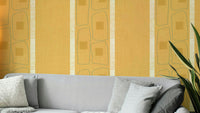 Japandi frame lines wallpaper in golden ochre shade

