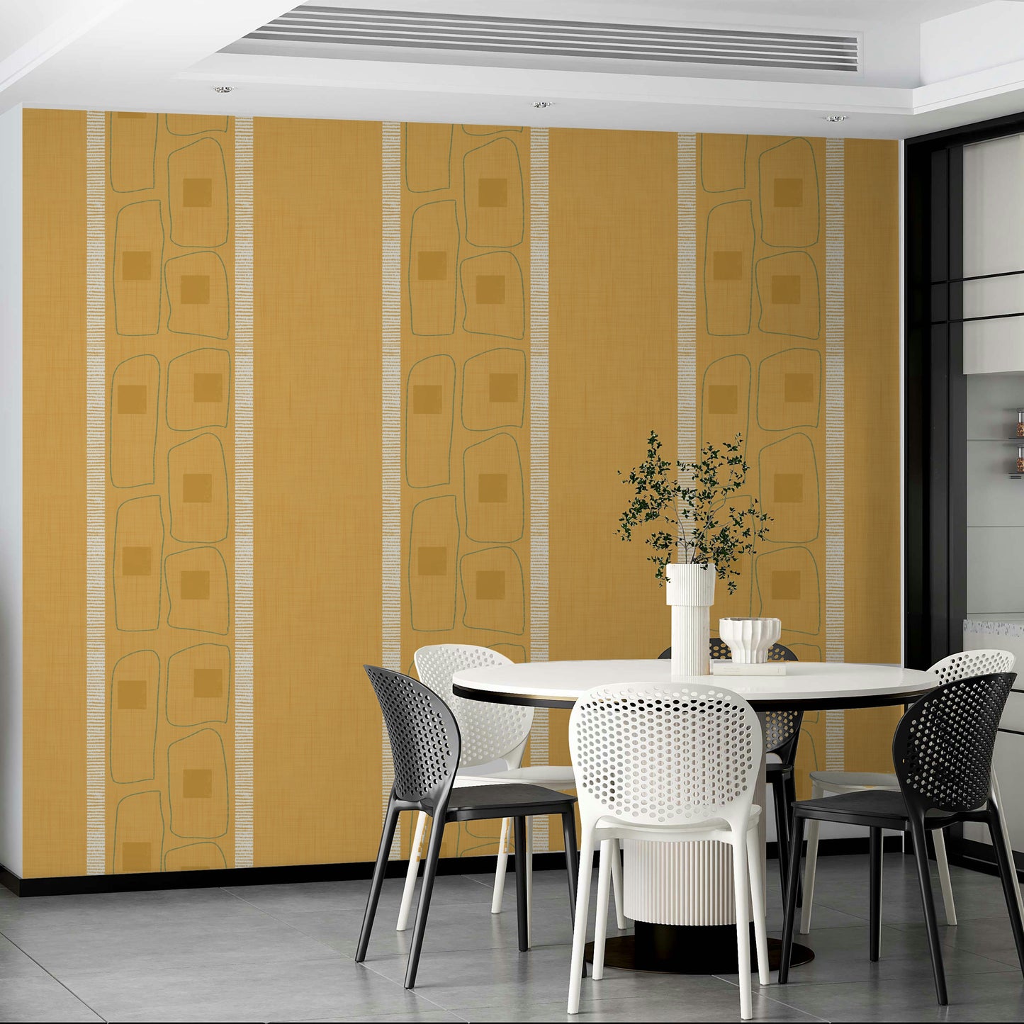 Japandi Frame Lines Golden Ochre  Wallpaper⁠