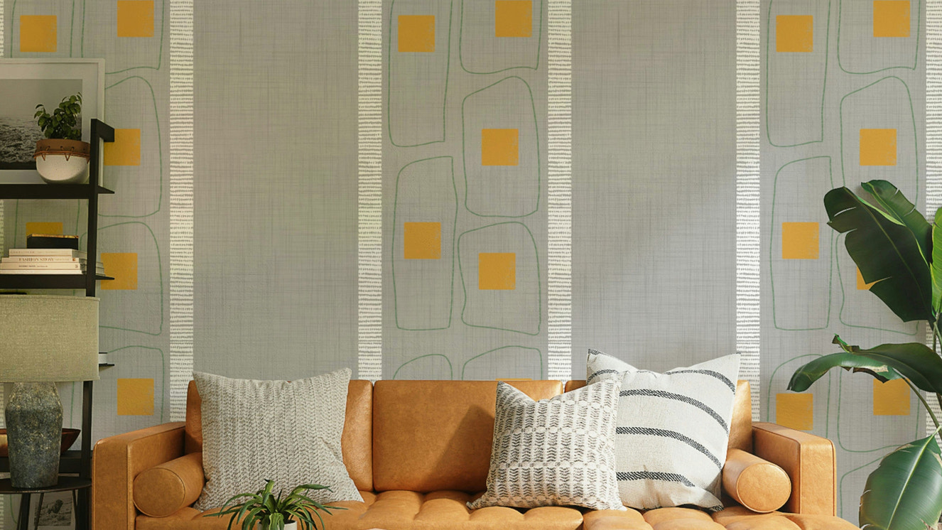 Japandi wallpaper with soft frame line design

