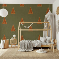 An artistic Mid Century tree mural on elegant wallpaper.


