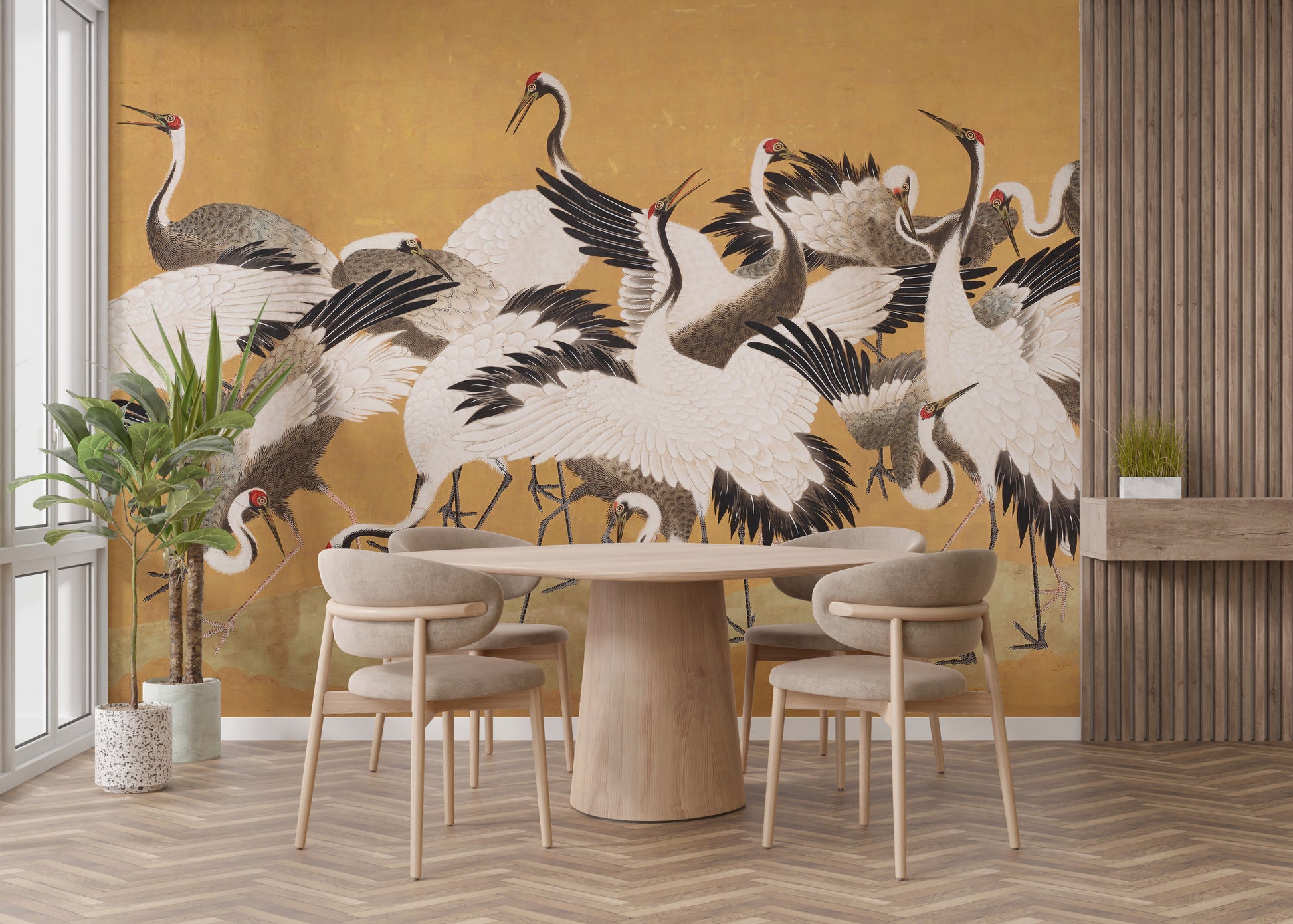 Japanese Flock Cranes Wallpaper For Walls - Giffywalls