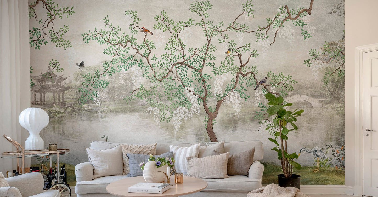 Japanese garden wallpaper with trees
