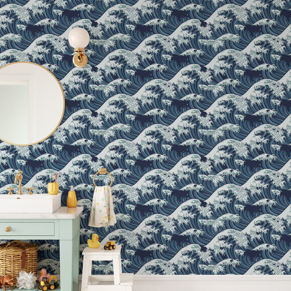 Japanese Great Wave Repeat Pattern Wallpaper – Giffywalls