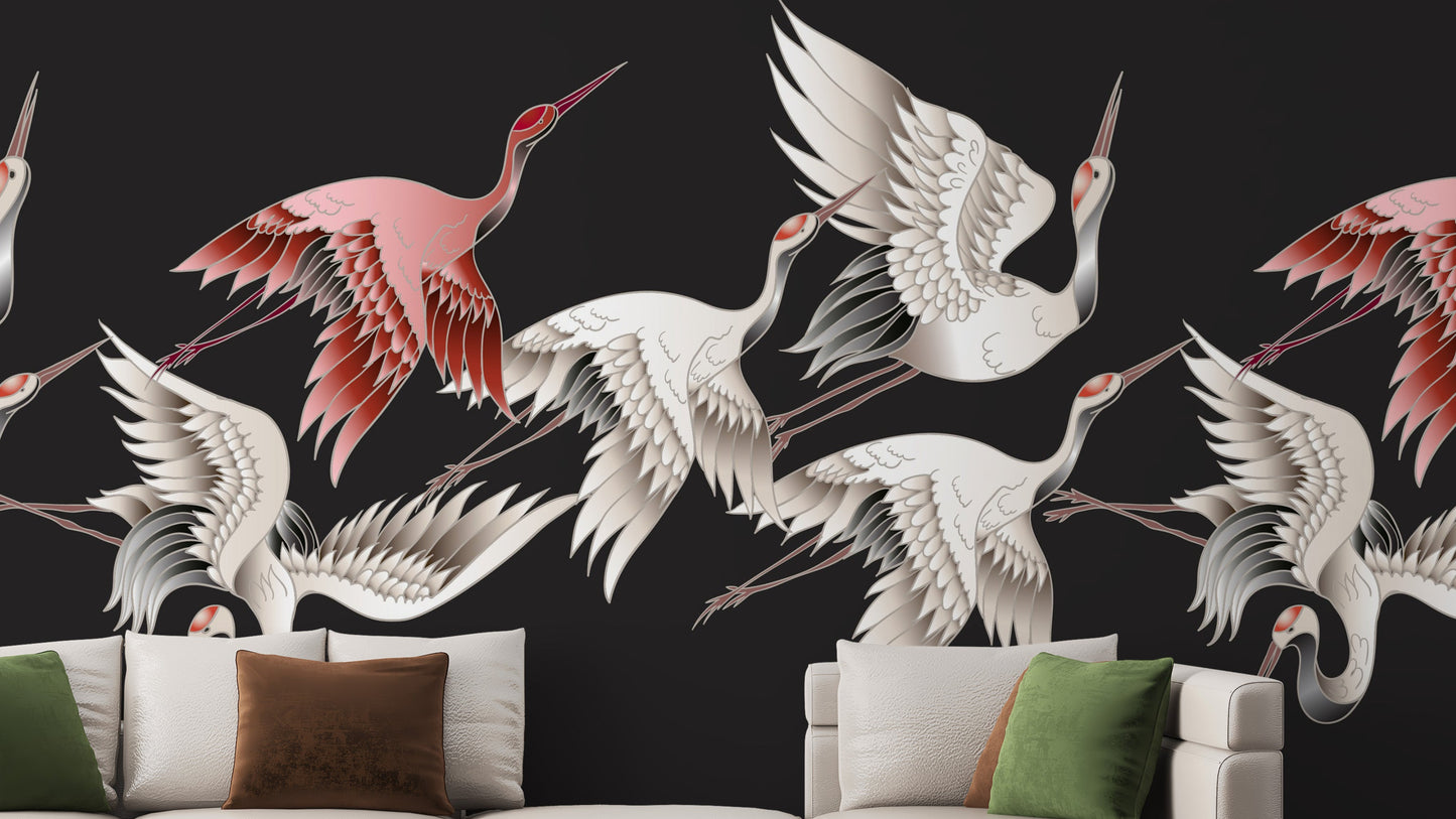 Elegant Japanese flying crane wallpaper