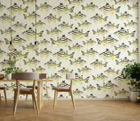 Floating fish wall mural with organic flow


