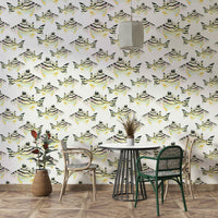 Fish pattern mural for seaside-inspired rooms

