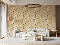 living space finished using Jardin des Fleurs collage muted wallpaper panels