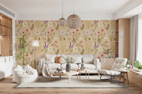 Entryway styled with Jardin des Fleurs collage wallpaper botanical layout