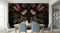 Heaven's Birds Joseon inspired Wall Mural behind a neutral sofa in a modern apartment