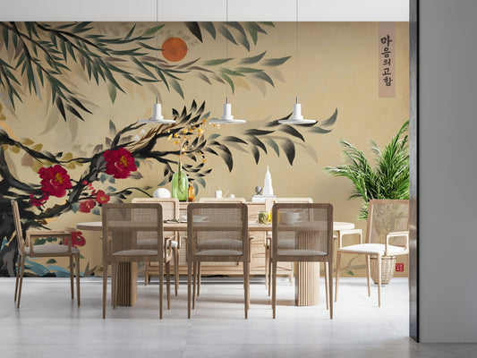 Artistic wall art showcasing Korean Joseon-era floral patterns