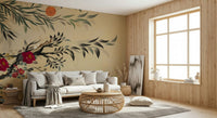 Elegant wall mural featuring traditional Joseon-style floral folk painting