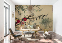 Cultural wall art depicting classic Korean floral folk painting designs