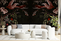 Decorative floral wall mural featuring traditional Joseon motifs in soft pastel and neutral hues.