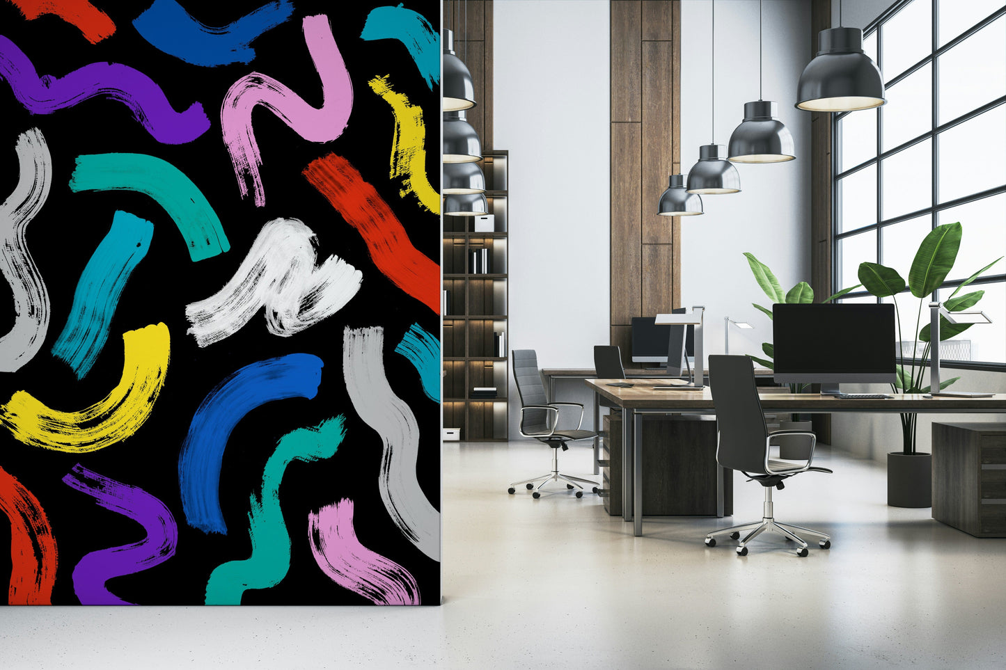 Abstract Artistic Brushstroke Wall Mural – Decorative multicolor wallpaper with bold, painterly brushstroke design.